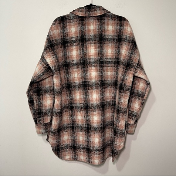 Vero Moda Women’s Pink Black Plaid Oversized fall layering Shacket Jacket Size L - Picture 9 of 9